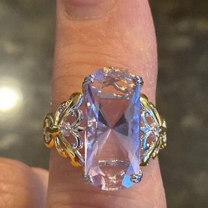 Sterling Silver Amethyst Ring with Gold Butterfly Accents Never Worn Size 6